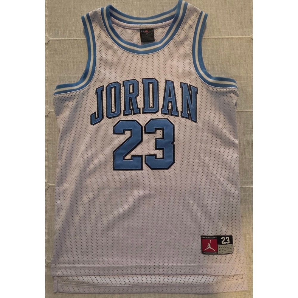 Jordan Brand Youth Medium 23 Basketball Jersey White Light Blue UNC Style